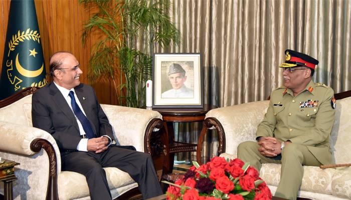 صدر آصف علی زرداری سے چیئرمین جوائنٹ چیفس آف اسٹاف کمیٹی جنرل ساحر شمشاد مرزا کی ملاقات